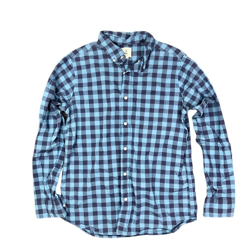 Lands' End Kids button-down shirt lightweight 100% cotton gingham blue L